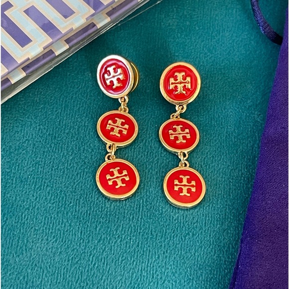 Tory Burch Jewelry - Tory Burch Tiny Red Medallion Hanging Earrings